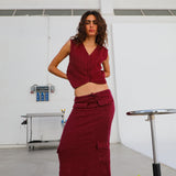 Cool Linen Skirt Burgundy