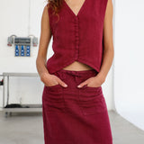 Linen Vest Burgundy