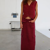 Cool Linen Skirt Burgundy