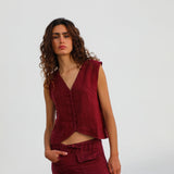 Linen Vest Burgundy