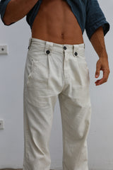 Modern Pleated Linen Pants Natural
