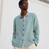 Guayabera Linen Jacket Blue Aqua