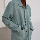 Guayabera Linen Jacket Blue Aqua
