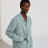 Guayabera Linen Jacket Blue Aqua