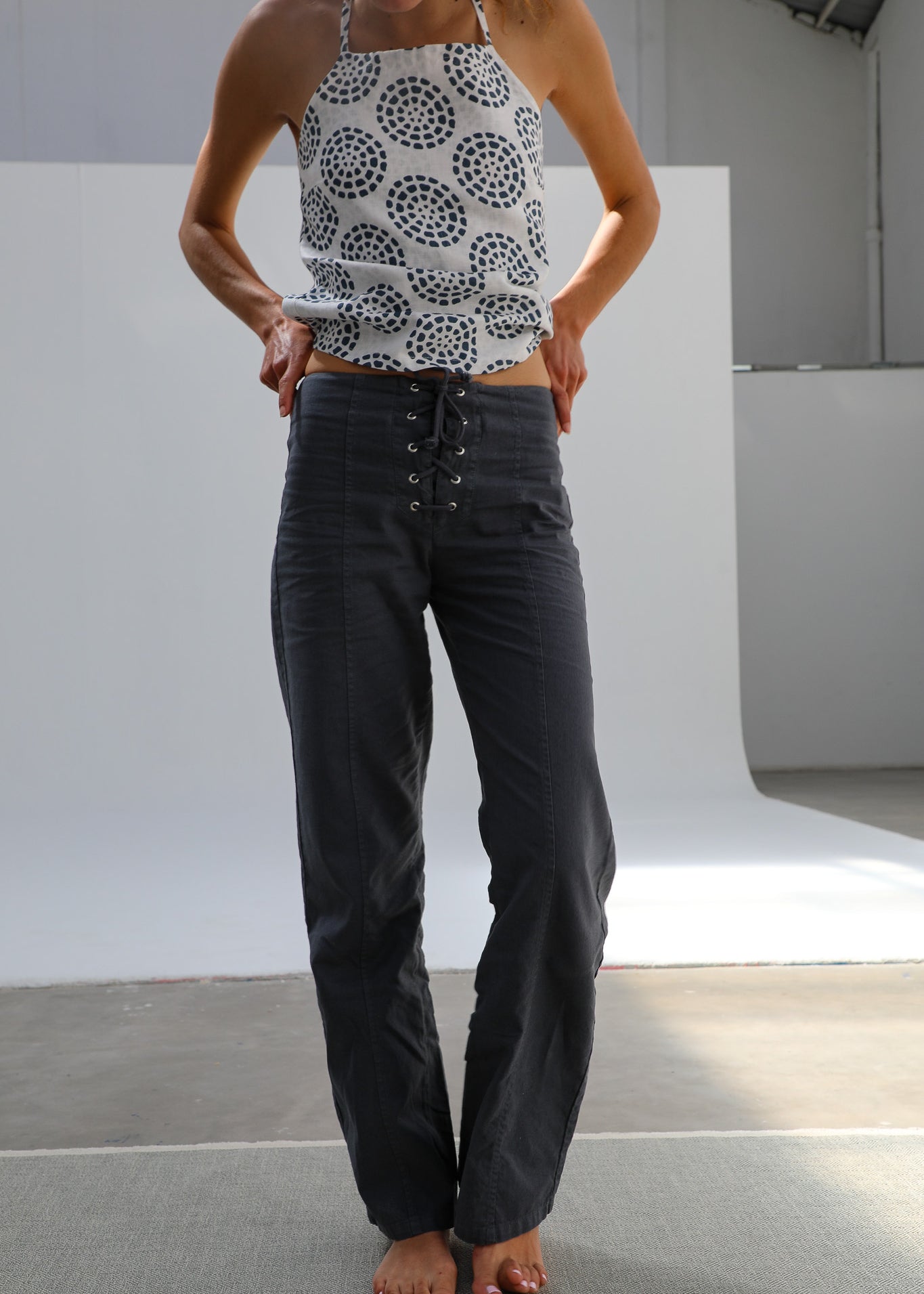 Crossed Linen Pants Petrol