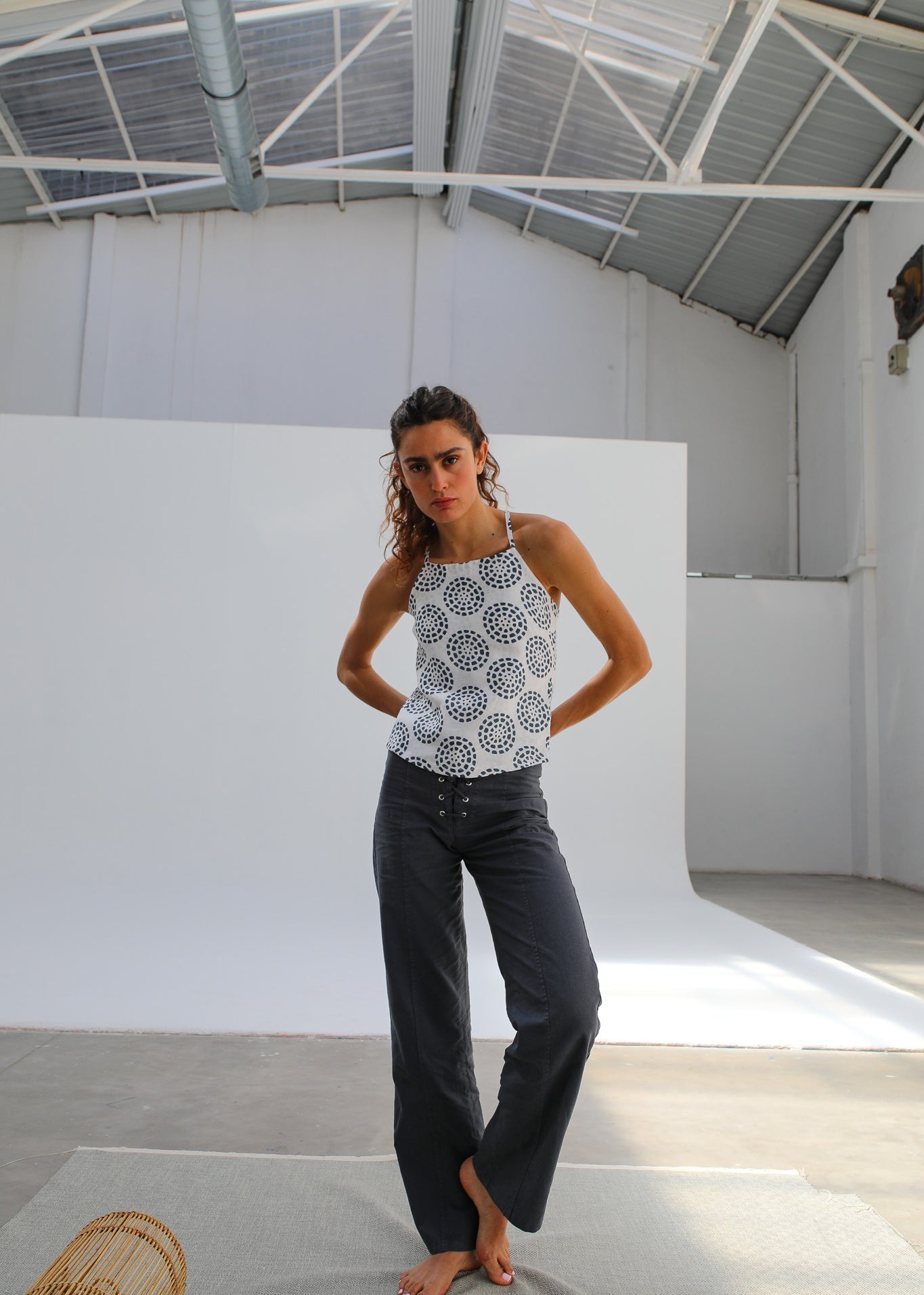 Crossed Linen Pants Petrol