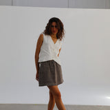 Short Linen Skirt Light Brown