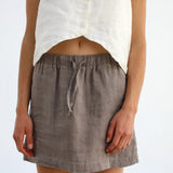 Short Linen Skirt Light Brown