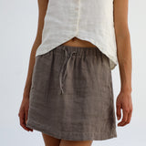 Short Linen Skirt Light Brown