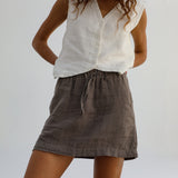 Short Linen Skirt Light Brown