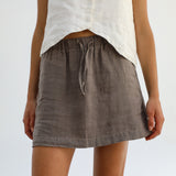 Short Linen Skirt Light Brown