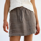 Short Linen Skirt Light Brown