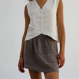 Short Linen Skirt Light Brown