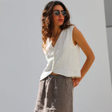 Short Linen Skirt Light Brown