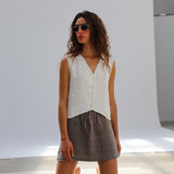 Short Linen Skirt Light Brown