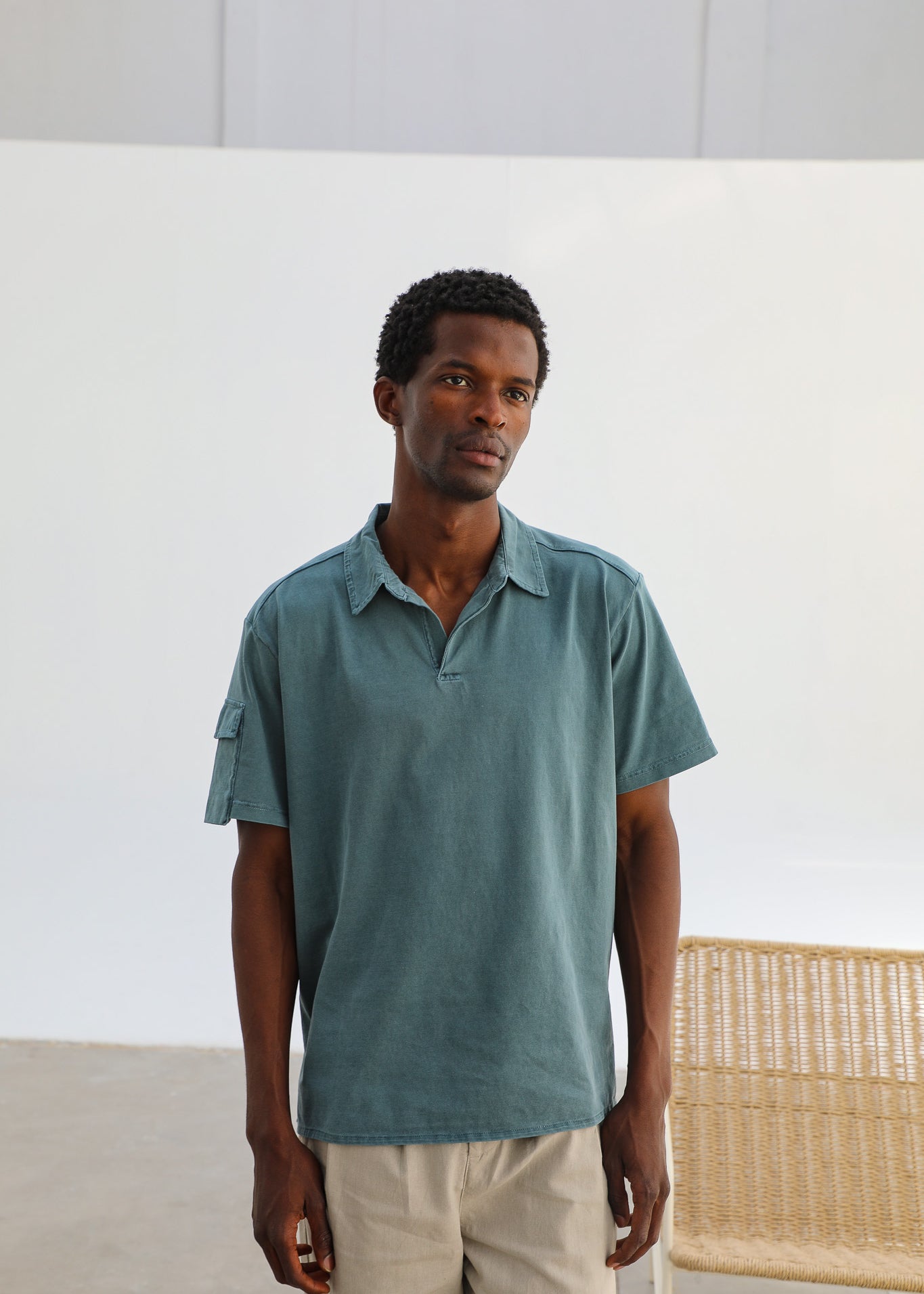 Short Modern Polo Pocket Green