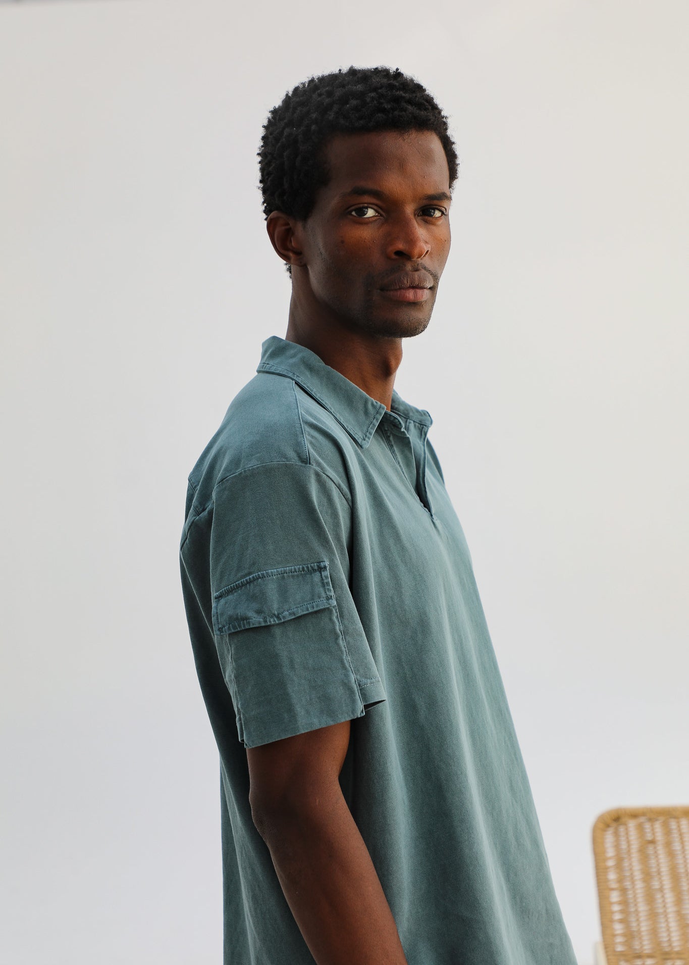 Short Modern Polo Pocket Green