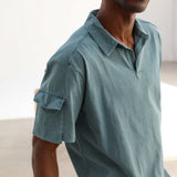 Short Modern Polo Pocket Green