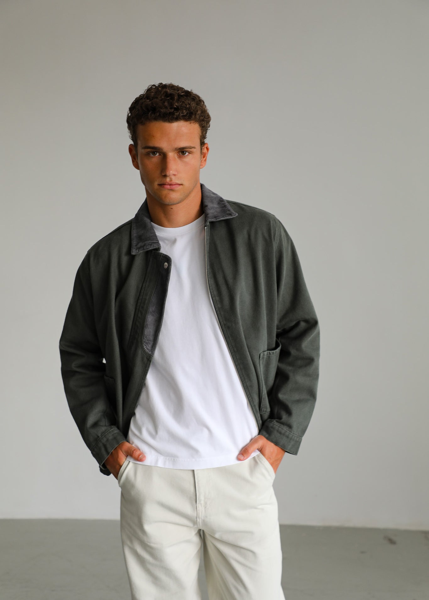 Contrast Corduroy Jacket Green & Grey