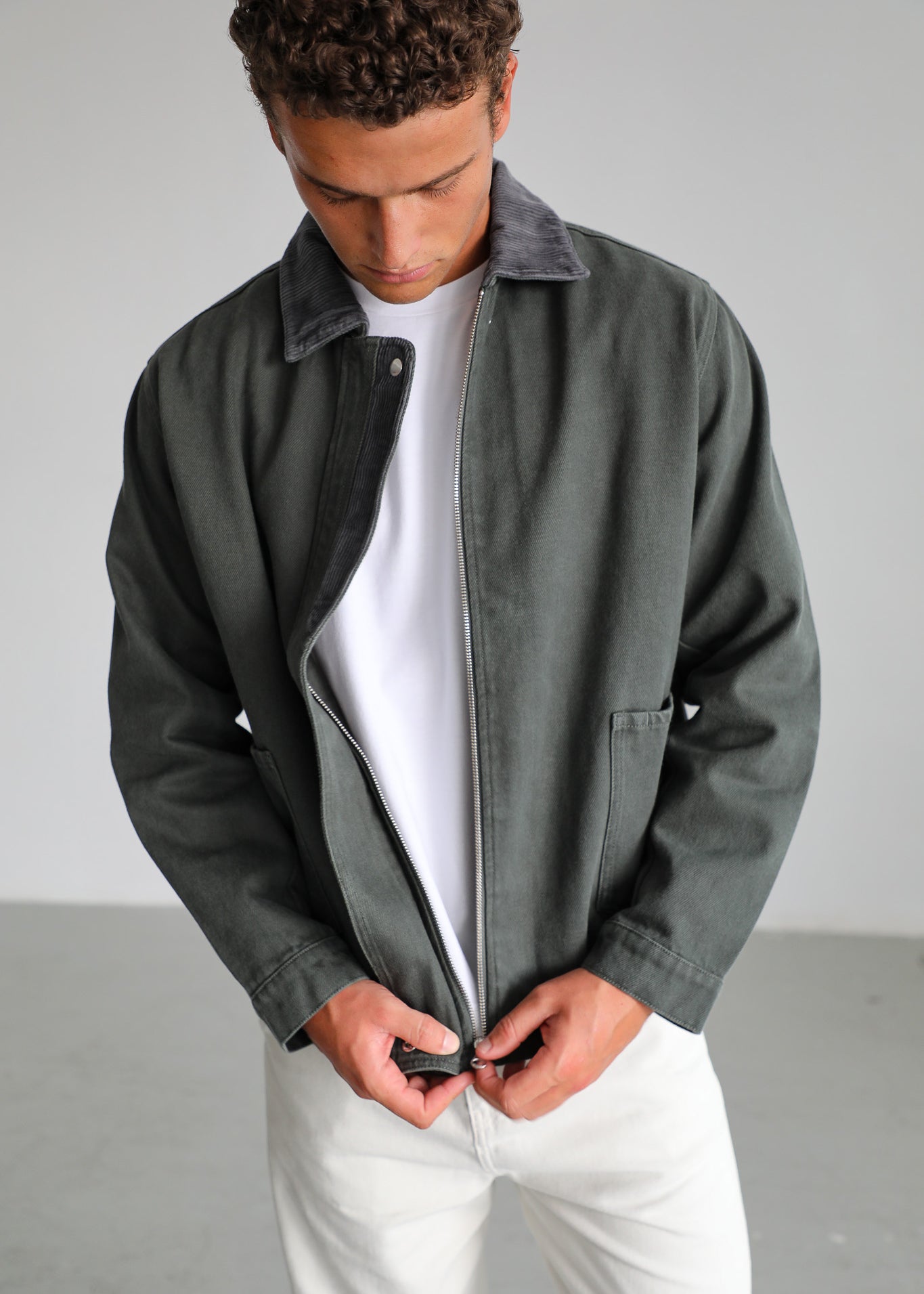 Contrast Corduroy Jacket Green & Grey