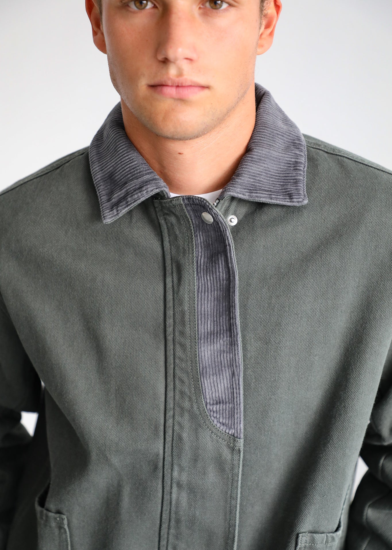 Contrast Corduroy Jacket Green & Grey