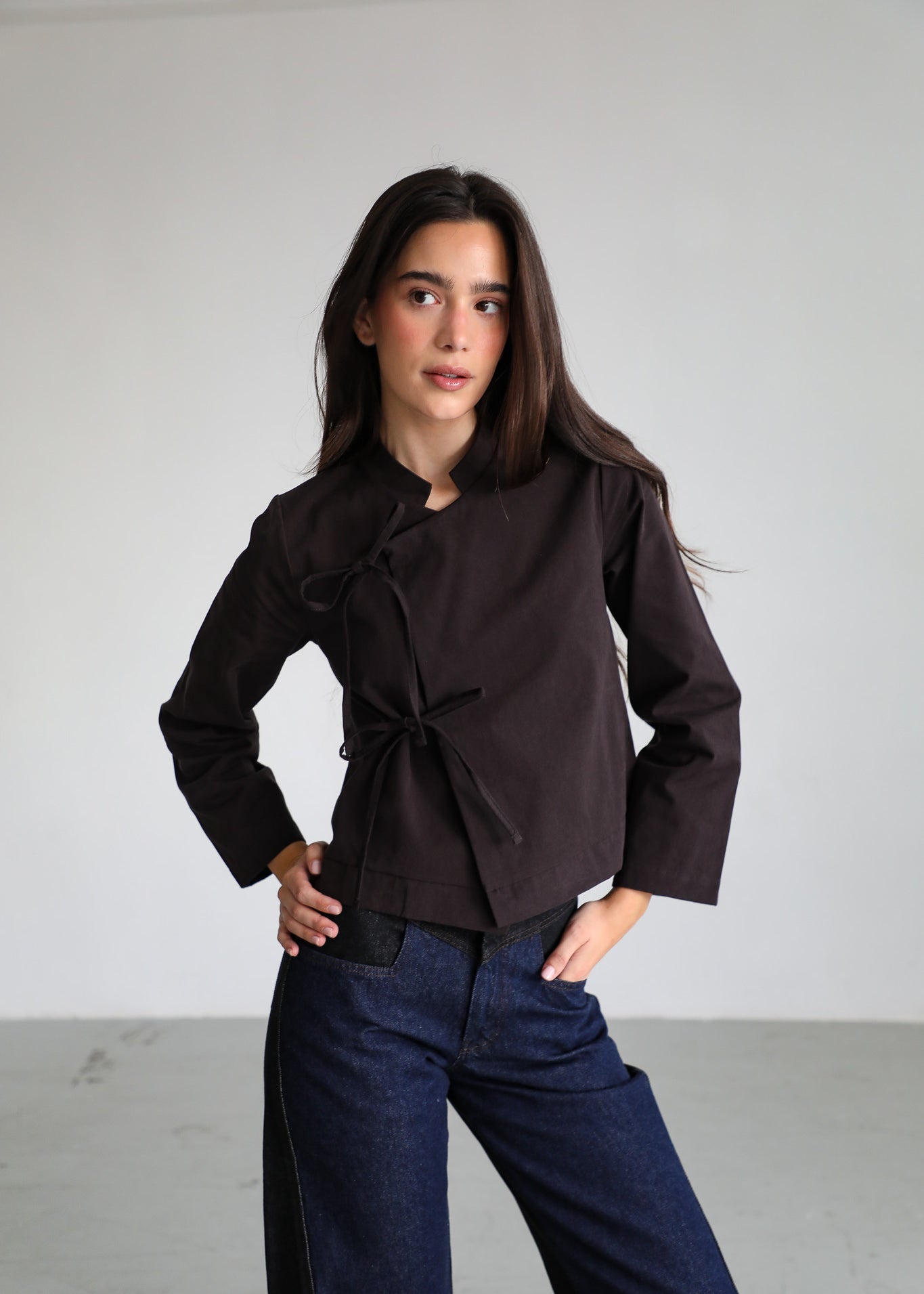 Long Japanese Crossed Top Brown