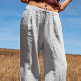 Linen Elastic Pants Light Grey