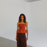 Buttons Long Linen Skirt Brown