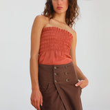 Buttons Long Linen Skirt Brown