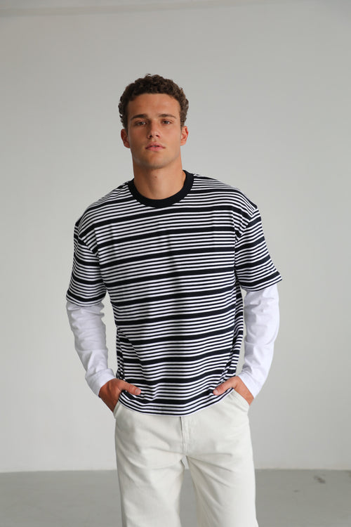Stripes Contrast Trendy T-Shirt Blue & White