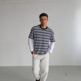 Stripes Contrast Trendy T-Shirt Blue & White