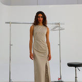 Gathered Long Dress Beige