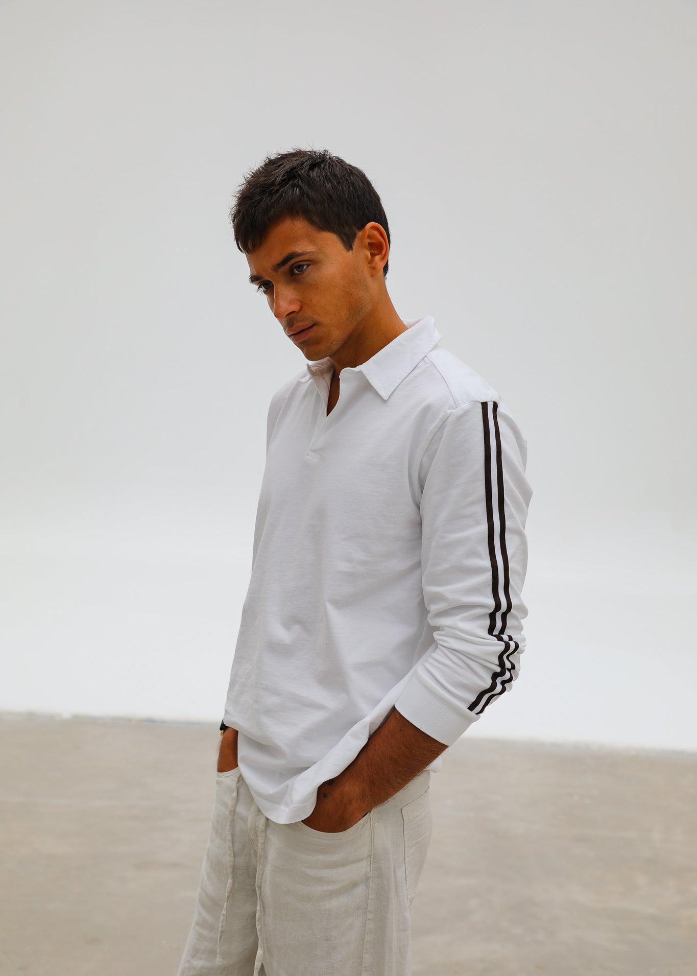 Modern Polo Stripe Detail White & Brown
