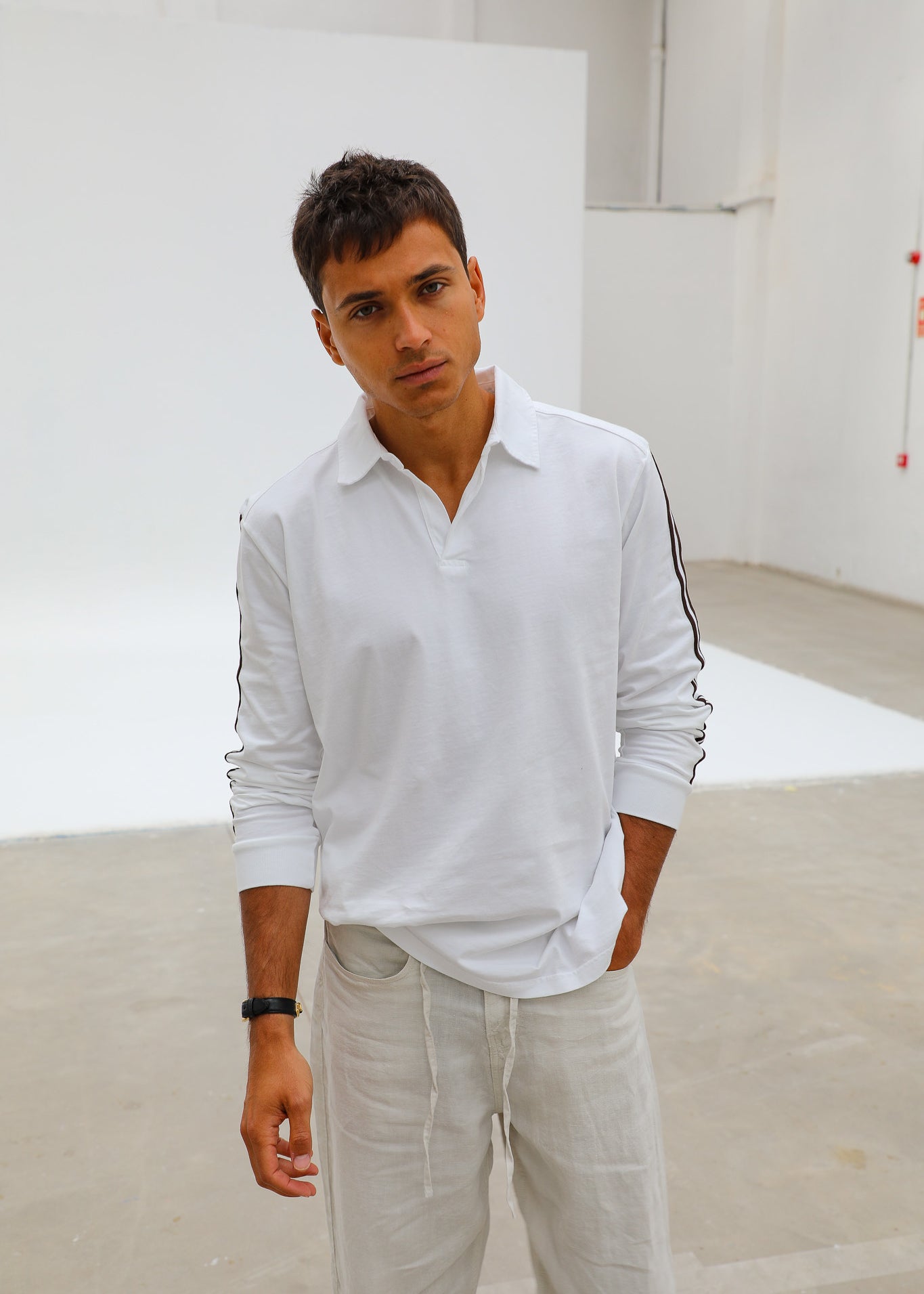 Modern Polo Stripe Detail White & Brown