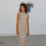 Gathered Long Dress Beige
