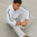 Modern Polo Stripe Detail White & Brown