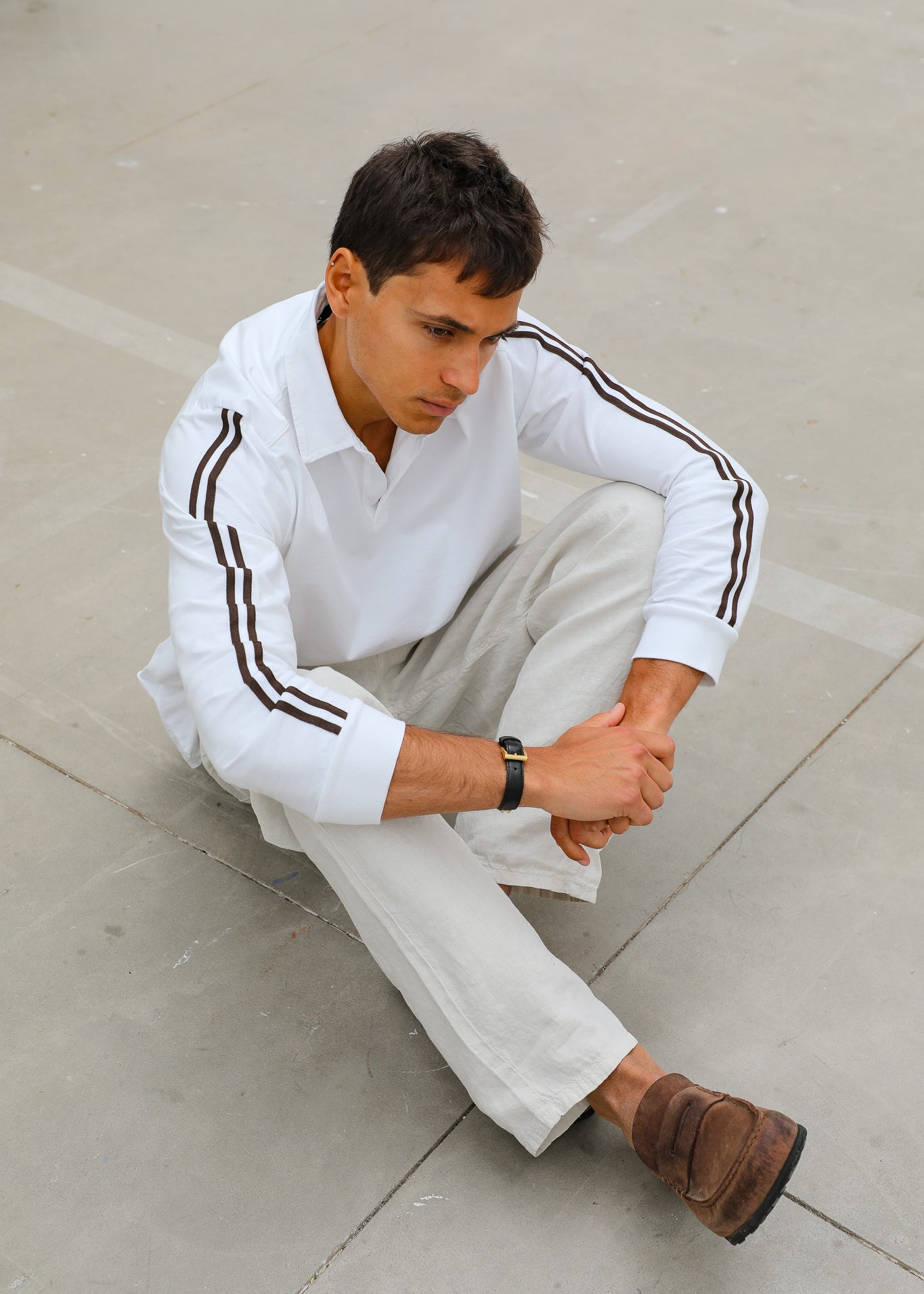 Modern Polo Stripe Detail White & Brown