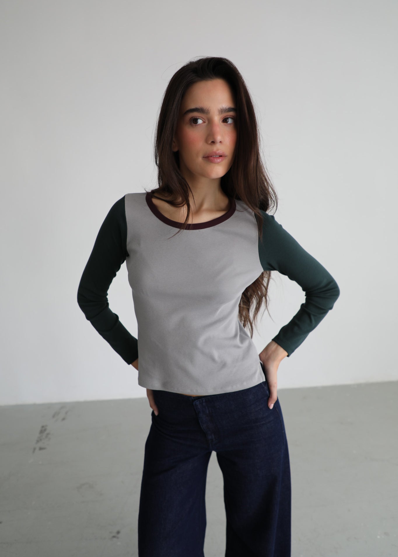 Triple Tone Long T-Shirt Grey