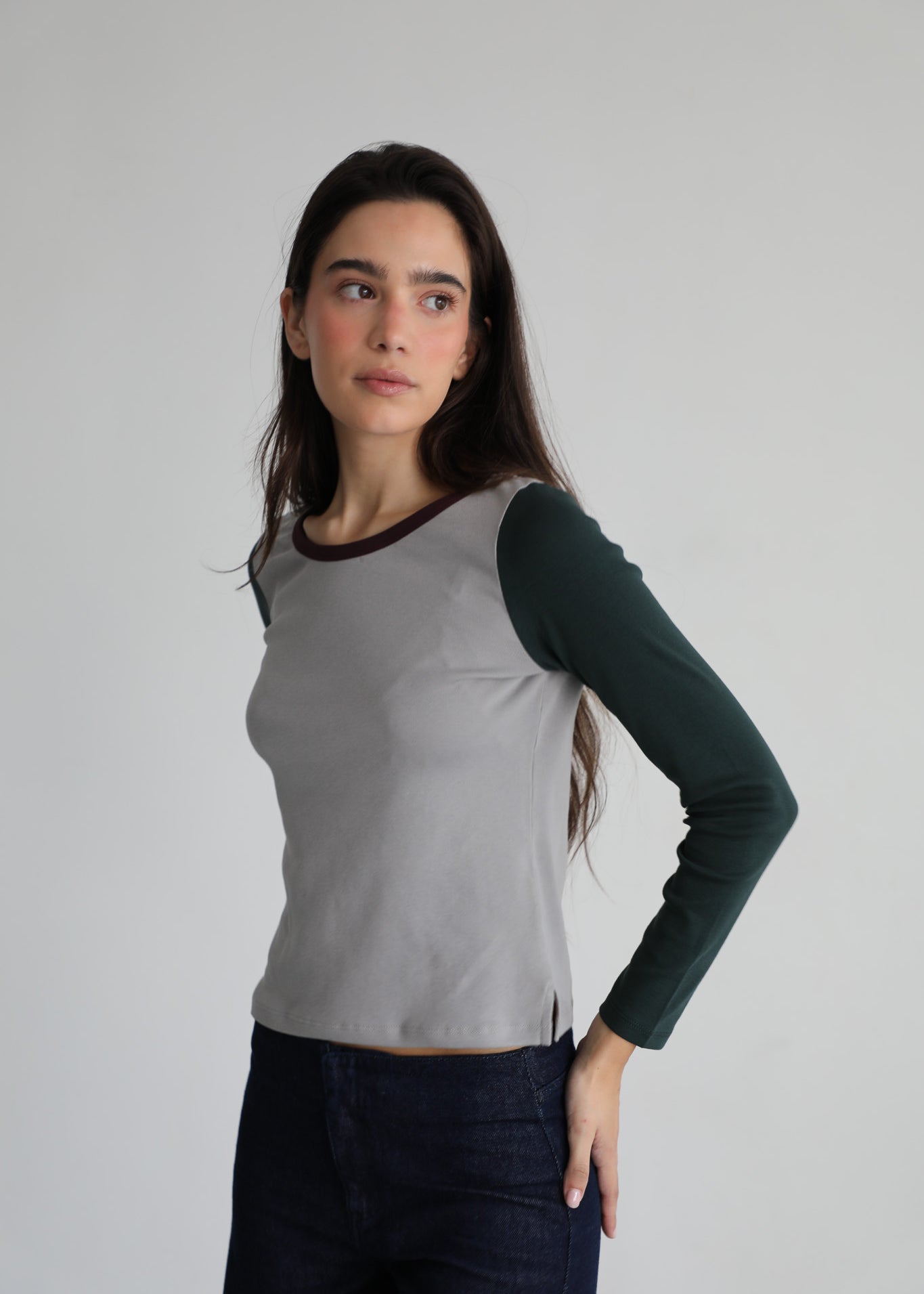 Triple Tone Long T-Shirt Grey
