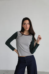 Triple Tone Long T-Shirt Grey
