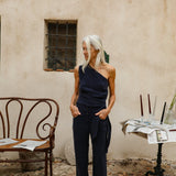 Asymmetric Cupro Top Navy