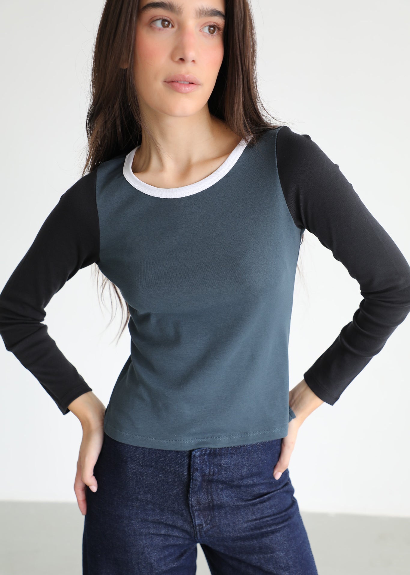 Triple Tone Long T-Shirt Blue
