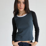 Triple Tone Long T-Shirt Blue