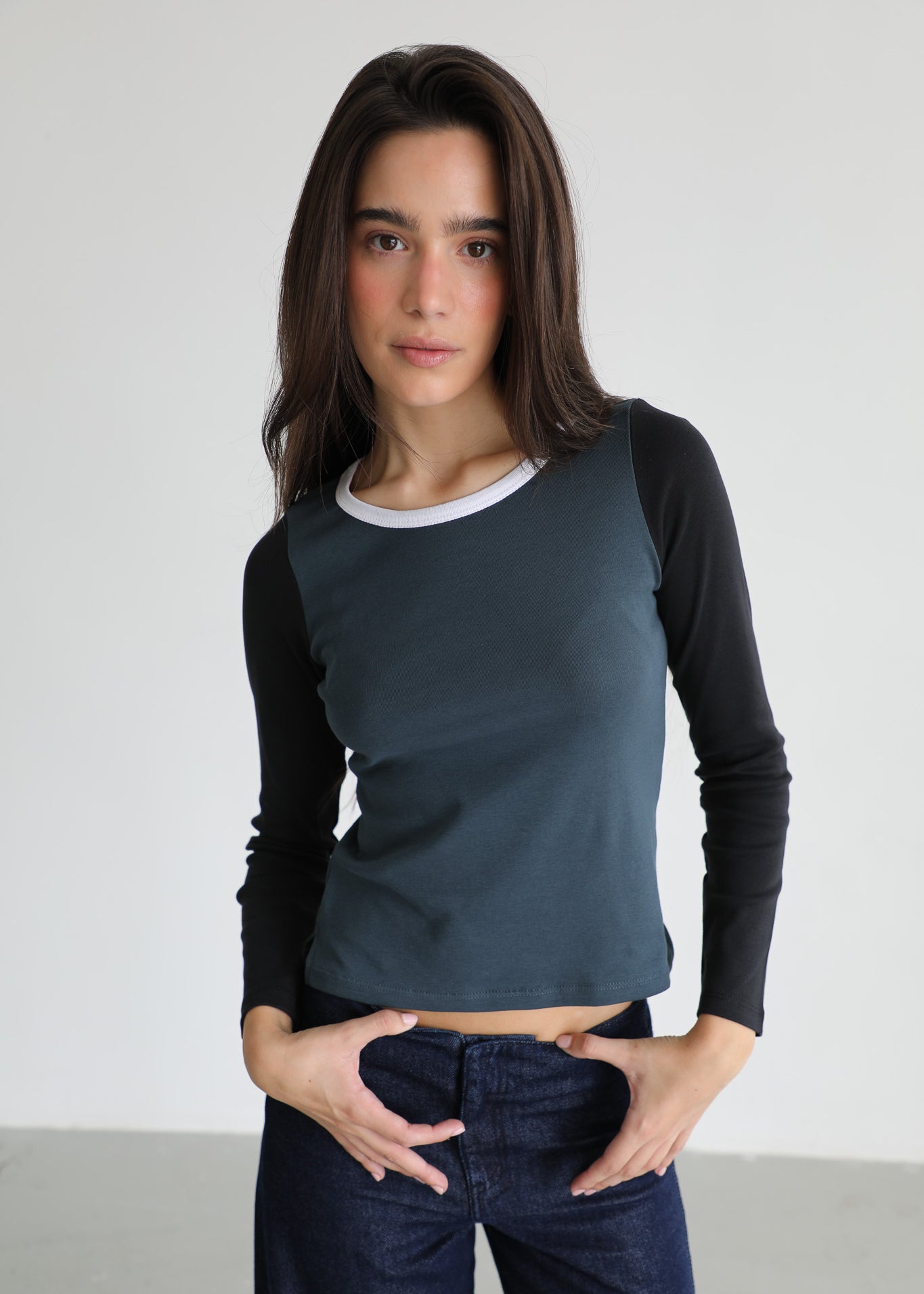 Triple Tone Long T-Shirt Blue