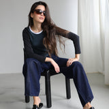 Triple Tone Long T-Shirt Blue