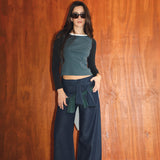 Triple Tone Long T-Shirt Blue