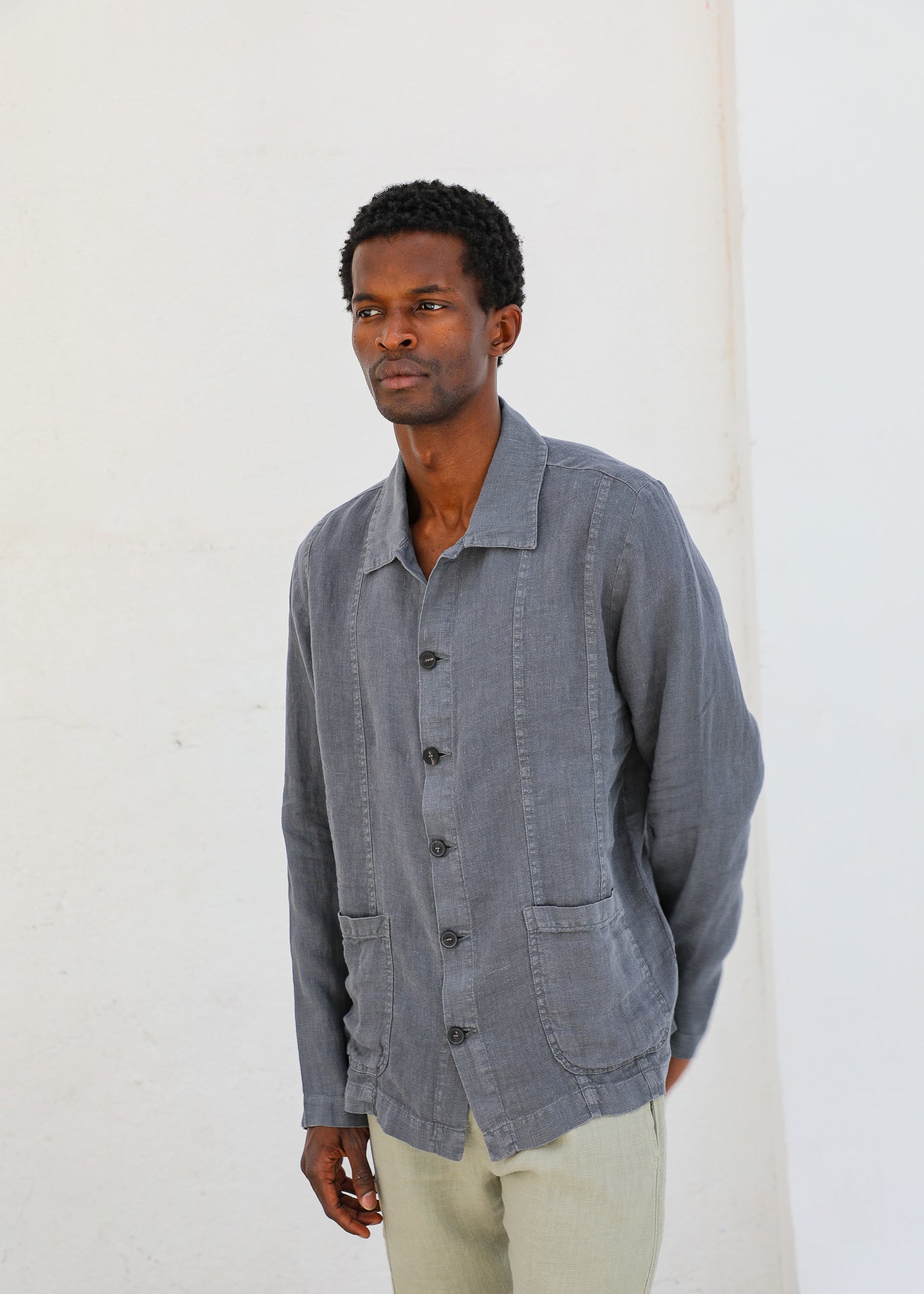 Guayabera Linen Jacket Dark Grey