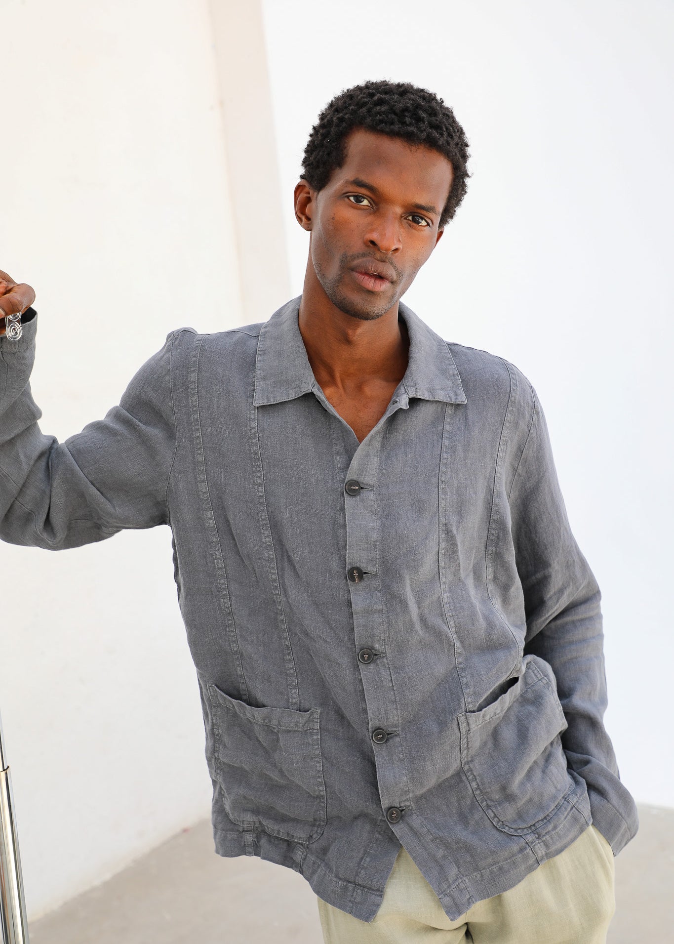 Guayabera Linen Jacket Dark Grey