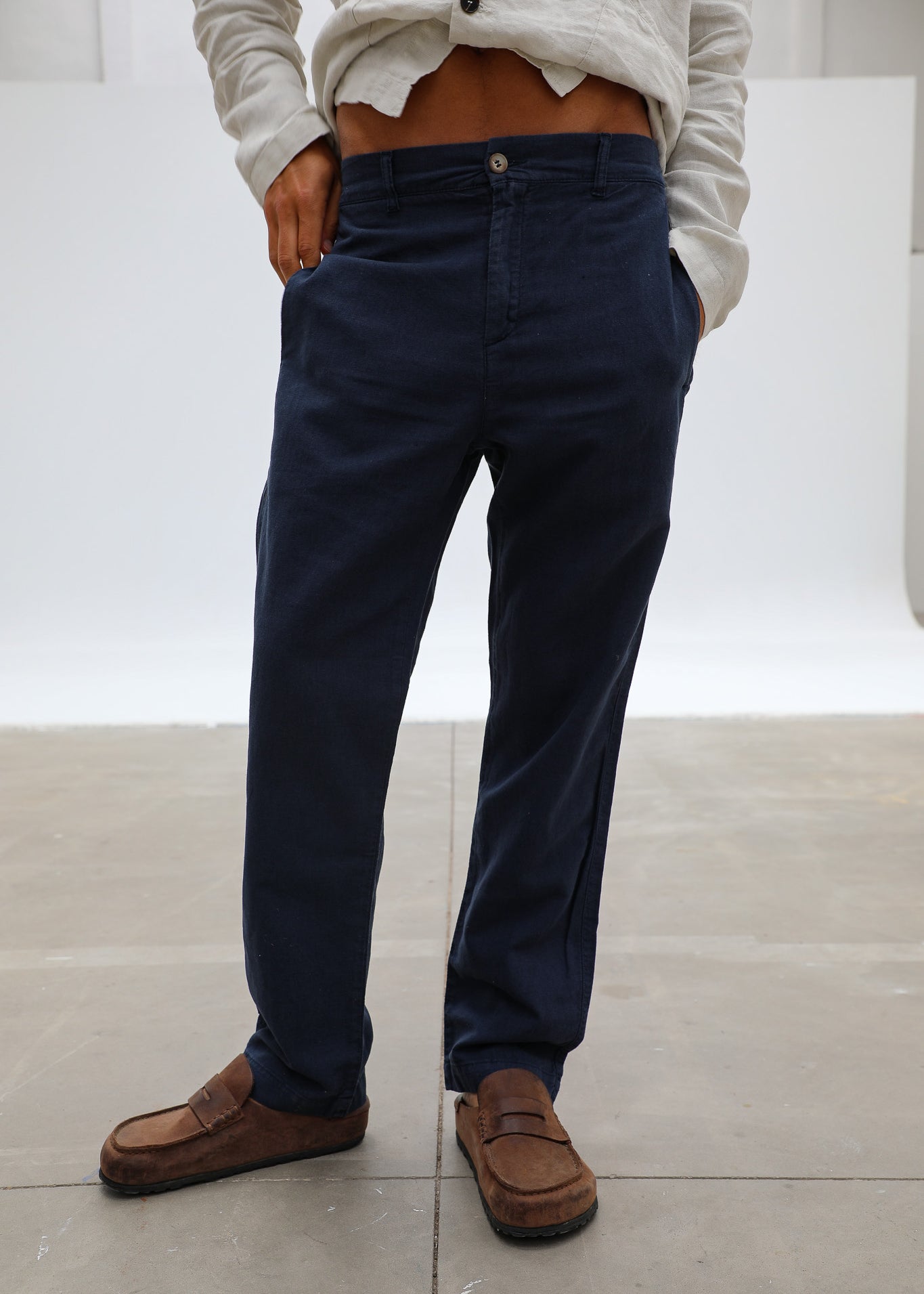 Linen Button Comfy Pants Blue