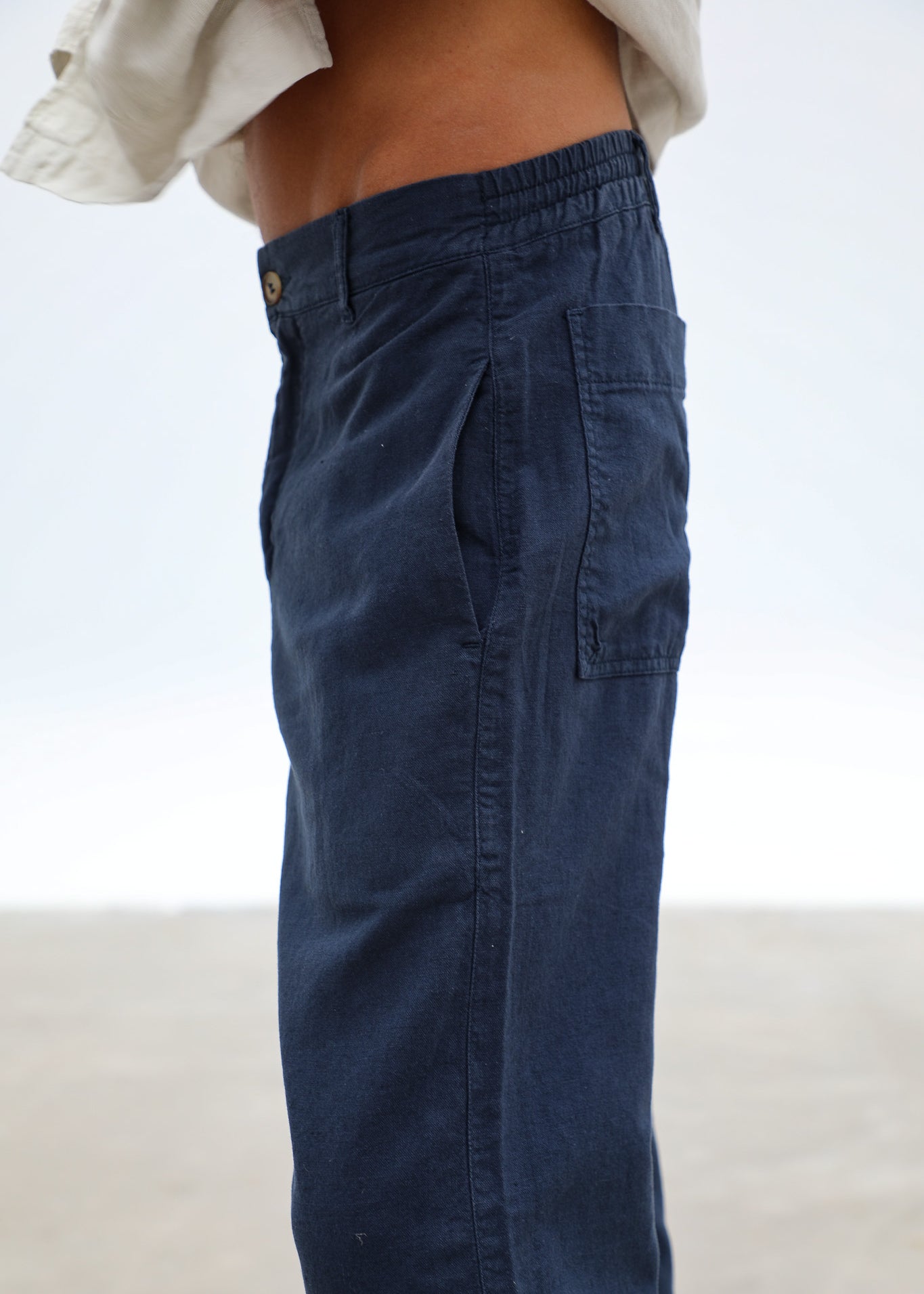 Linen Button Comfy Pants Blue